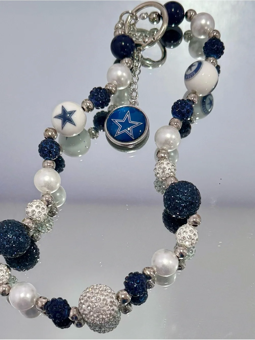 New Navy and White Beaded Dallas  Phone Chain